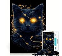 Mystical Black Cat with Glowing Eyes 1000 Piece Jigsaw Puzzle for Adults Logic Toy Relaxing Fun Design Assembly Santa Wish Gift (38x26cm)