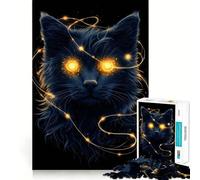 Mystical Black Cat with Glowing Eyes 1000 Piece Jigsaw Puzzles for Adults Jigsaw Fine Logic Toy Quiet Fun Neat Edge Memorable Gift (50x75cm)