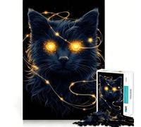 Mystical Black Cat with Glowing Eyes Jigsaw for Teenagers 1000 Pieces Memory Boost Relaxing Fun Pattern Assembly (38x52cm)