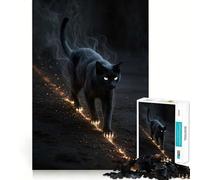 Mystical Black Cat with Glowing Paws Hard Jigsaw Puzzle for Adults 1000 Pieces Think Toy Peaceful Fun Clean Cut Fine Art Piece (50x75cm)