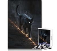 Mystical Black Cat with Glowing Paws Jigsaws 1000 Pieces for Teenagers Educational Play for Skill Growth for Special Moments Size 50x75cm
