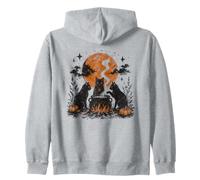 Mystical Black Cats Cauldron Full Moon Zip Hoodie