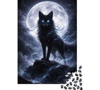 Mystical Black Wolf Under The Moon 1000 Piece Jigsaw Puzzle, 38x26cm/1000pcs, for Adults, Screen-Free Leisure, Family Time And Year-Round Leisure