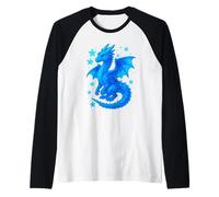 Mystical Blue Dragon Celestial Fantasy Illustration Cute Art Raglan Baseball Tee