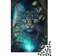 Mystical Blue Eyed Cat 1000 Piece Jigsaw Puzzle Paper for Adults Enchanted Forest Puzzle Game for Family Focus Relax Home Decor Gift 38x26cm/1000pcs