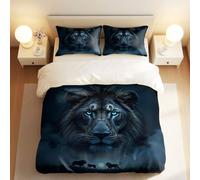 Mystical Blue-Eyed Lion Printed Duvet Cover Set, 3D Bedding for Bedroom and Kids' Room (03,Single + 50x75cm x2)