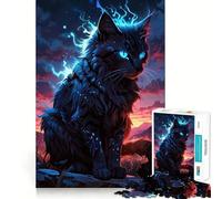 Mystical Blue Flame Cat 1000 Pieces Jigsaws Adults Puzzles Gifts Memory Upgrade Leisure Time Sharp Cut Wall Art Decor (50x75cm)