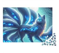 Mystical Blue Nine Tailed Fox Jigsaw Puzzle for Adults 1000 Piece Jigsaw Puzzle Forest Night Scene Relaxing Home Decor 70x50cm/1000pcs