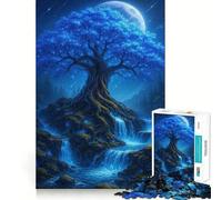 Mystical Blue Tree And Waterfalls 1000 Pieces Jigsaws Adults Puzzles Gifts Memory Upgrade Leisure Time Sharp Cut Wall Art Decor (38x26cm)