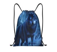 Mystical Blue-Wolf In Stormy Mountainscape String Backpack String Bags Versatile Unisex Drawstring Backpack For Holiday Outdoor Party 36X42Cm