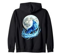 Mystical Blue Wolf Moonlit Howl Zip Hoodie