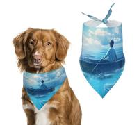 Mystical Boy in The Boat on The Ocean with Blue Whales Dog Bandanas Triangle Scarfs Printing Bib Scarf Adjustable Accessories for Small Dogs And Cats