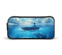 Mystical Boy in The Boat on The Ocean with Blue Whales Large Pencil Case Big Capacity Pencil Pouch Pen Bag Marker Pen Case for Women Men
