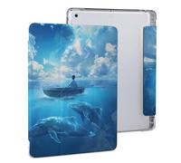 Mystical Boy in The Boat on The Ocean with Blue Whales Tablet Case with Pencil Holder Protective Cover Design Compatible for IPAD 2020 （10.2in）