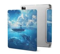 Mystical Boy in The Boat on The Ocean with Blue Whales Tablet Case with Pencil Holder Protective Cover Design Compatible for IPAD Pro 2020 （11in）