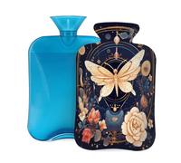 Mystical Butterfly Flower Hot Water Bottle with Cover, 2L PVC Hot Water Bag with Soft Cover, Reusable Heating Pad for Pain Relief Warm Hands Waist Abdomen Feet & Bed
