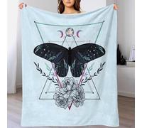 Mystical Butterfly - Moon And Crystal Custom 3D Printed Flannel Blanket,Couch Sofa Bed Super Soft Plush Fleece Throw Lightweight Warm Decorative Blankets Gifts for Men Women Kids 70x80inch(180x200cm)