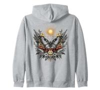 Mystical Butterfly Sun Botanical Illustration Zip Hoodie