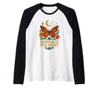 Mystical Butterfly Vintage Design with Flowers and Moon Raglan Baseball Tee