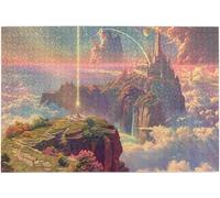 Mystical Castle & Celestial Elements Landscape 1000 Piece Art Wooden Jigsaw Puzzle for Adults, Artistic Challenging Gift, 29.5x19.7 Inch