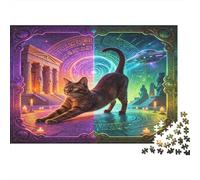 Mystical Cat 1000 Piece Jigsaw Puzzle Paper for Adults Ancient Temple Sci Fi Night Scene Puzzle Game for Family Relaxation Focus Home Décor Gift 70x50cm/1000pcs