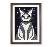 Mystical Cat Abstract Framed Print | A4 Walnut Framed Wall Art | Ready to Hang | Abstract Animal Picture | Living Room Bedroom Lounge Office