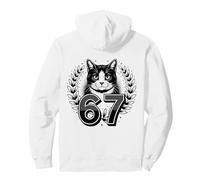 Mystical Cat and Lucky Numbers 67 Laurel Wreath Design Pullover Hoodie