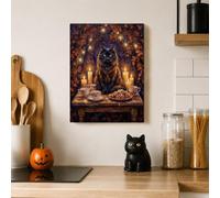 Mystical Cat Autumn Forest Halloween Canvas Kitchen Wall Art 12x16