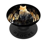 Mystical Cat Forest Moon Stars Watercolor Art PopSockets Adhesive PopGrip