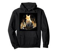 Mystical Cat Forest Moon Stars Watercolor Art Pullover Hoodie