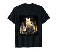 Mystical Cat Forest Moon Stars Watercolor Art T-Shirt