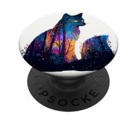 Mystical Cat Forest Night Sky Watercolor Art PopSockets Adhesive PopGrip