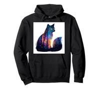 Mystical Cat Forest Night Sky Watercolor Art Pullover Hoodie