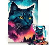 Mystical Cat Forest Silhouette 1000 Piece Jigsaw Puzzles for Teenagers Jigsaw Mind Puzzle Tension Relief Art Assembly Premium Gift (38x52cm)