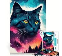 Mystical Cat Forest Silhouette Jigsaw Puzzle for Adults 1000 Pieces Intellect Toy Peaceful Fun Precise Cut Santa Wish List (38x26cm)