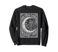 Mystical Cat on Moon with Skulls Cosmic Night Art Sweatshirt