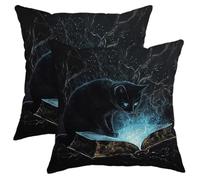 Mystical Cat Pillow Covers Set of 2, Enchanting Midnight Blue Decorative Throw Cushion Cases, Halloween Home Decor for Sofa Bedroom Couch 18x18 Inch