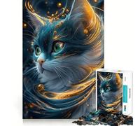 Mystical Cat Portrait Jigsaw Puzzles for Adults1000 Pieces Focus Brain Toy Relax Time Tight Edge Santa Wish Pick (38x26cm)