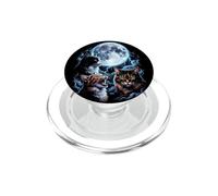 Mystical Cat Portrait Under Full Moon Lightning Sky PopSockets PopGrip for MagSafe