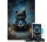 Mystical Cat Reading Spellbook 1000 Piece Jigsaw Puzzles for Teenagers Jigsaw Reason Skill Toy Shared Fun Tight Cut Wall Art Decor (38x26cm)