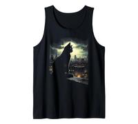 Mystical Cat Silhouette Full Moon City Night Tank Top