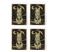 Mystical Cat Tarot Birthday Art Cards Multipack of 4 Cosmic Astrology Greeting Cards Birthday Wishes, Blank Inside For Your Message, A6 Size 10 x 15 cms