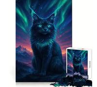 Mystical Cat Under Aurora Borealis 1000 Pieces Jigsaws Adults Puzzles Gifts Memory Upgrade Leisure Time Sharp Cut Wall Art Decor (38x52cm)
