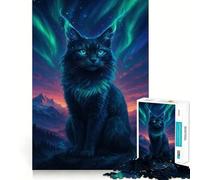 Mystical Cat Under Aurora Borealis Jigsaw Puzzles for Adults 1000 Pieces Mind Skill Toy Slow Enjoy Design Assembly Lovely Gift (38x26cm)