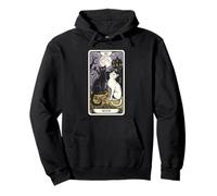 Mystical Cat Under Moon Tarot Style Pullover Hoodie