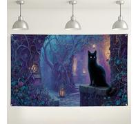 Mystical Cat Wall Backdrop, Enchanted Forest Fantasy Decoration, Cat Photography Background for Halloween Party Events 71x43 Inch