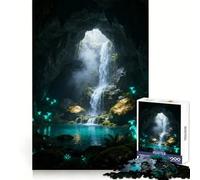 Mystical Cave Waterfall Adult Jigsaw Puzzles 1000 Pieces Mind Exercise Toy Calming Play Design Assembly Amazing Present (38x26cm)