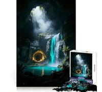 Mystical Cave Waterfall Oasis 1000 Pieces Jigsaws Adults Puzzles Gifts Memory Upgrade Leisure Time Sharp Cut Wall Art Decor (38x26cm)