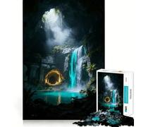 Mystical Cave Waterfall Oasis 1000 Pieces Jigsaws Adults Puzzles Gifts Memory Upgrade Leisure Time Sharp Cut Wall Art Decor (38x26cm)