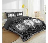 Mystical, Classical, Astronomy Duvet Cover Set, Sun and Moon Faces, Celestial Tracks Bedding with Hidden Zipper & 4 Corner Ties, Soft Brushed Microfiber Quilt Cover 79" x 79" (200 x 200 cm)